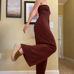 Forever 21 Smocked Brown Jumpsuit